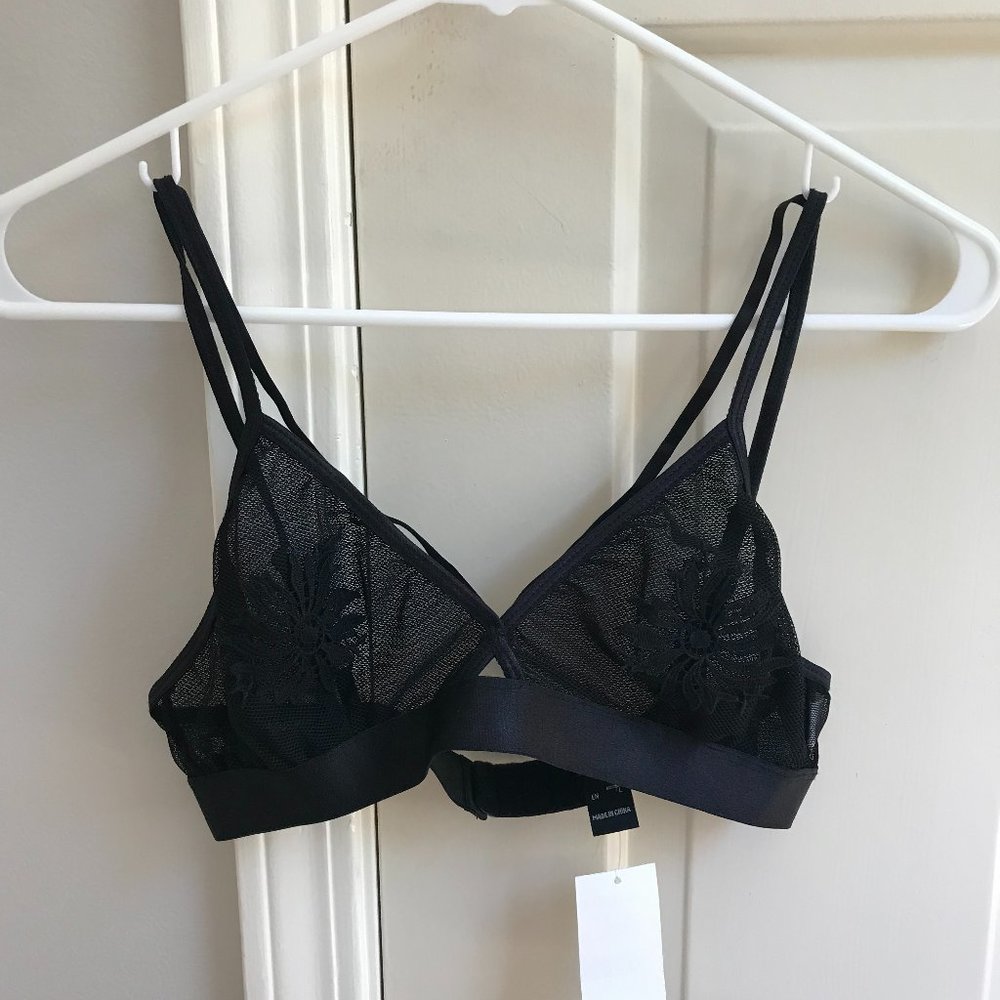 🌸 RAGSTOCK Mind Code Sheer Black Lingerie Bralette with FLOWER Nipple Cover 🌸